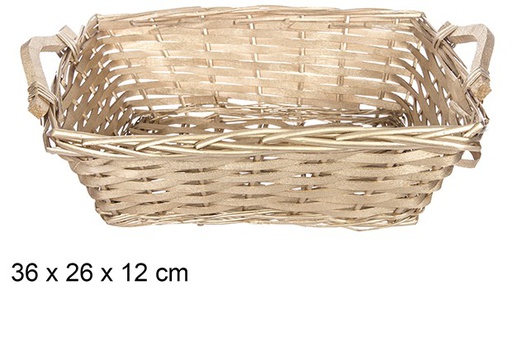 [108820] Rectangular Christmas wicker basket with gold handles 36x26 cm