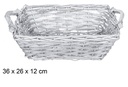 Cesta mimbre rectangular Navidad con asas plata 36x26 cm