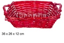 Cesta mimbre rectangular Navidad con asas roja 36x26 cm