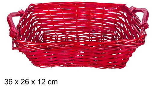 [108822] Cesto retangular de vime de Natal com alças vermelhas 36x26 cm