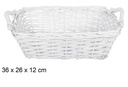 Cesta mimbre rectangular Navidad con asas blanca 36x26 cm