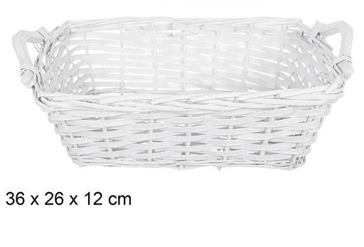 [108823] Christmas rectangular wicker basket with handles white 36x26 cm