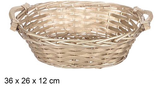 [108824] Christmas oval wicker basket with gold handles 36x26 cm