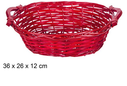 [108826] Christmas oval wicker basket with red handles 36x26 cm