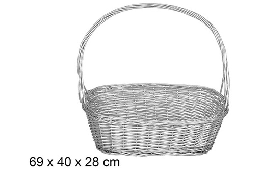 [108829] Christmas oval wicker basket with silver handle 69x40 cm