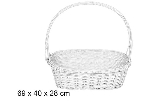 [108831] Christmas oval wicker basket with white handle 69x40 cm