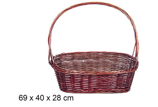 [108833] Christmas oval wicker basket with mahogany handle 69x40 cm