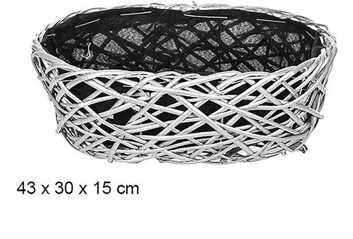 [108835] Cesto de vime oval de Natal com tecido forrado a prata 43x30 cm