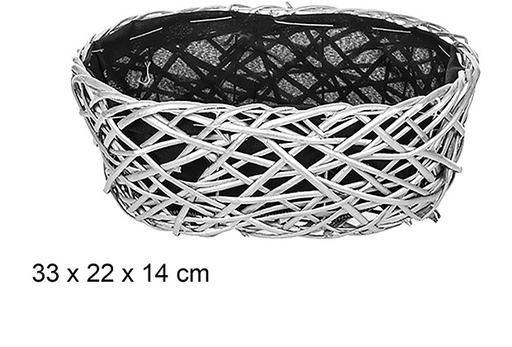 [108839] Christmas oval wicker basket with silver lined fabric 33x2 cm