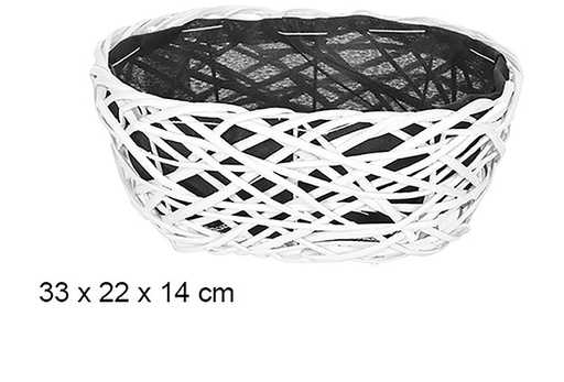 [108841] Christmas oval wicker basket with white lined fabric 33x22 cm