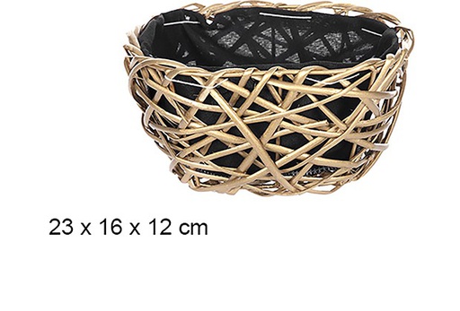 [108842] Christmas oval wicker basket with gold lined fabric 23x16 cm