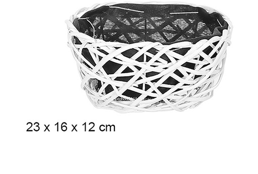 [108845] Christmas oval wicker basket with white lined fabric 23x16 cm