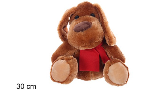 [109469] Pelúcia de cachorro marrom com lenço vermelho 30 cm
