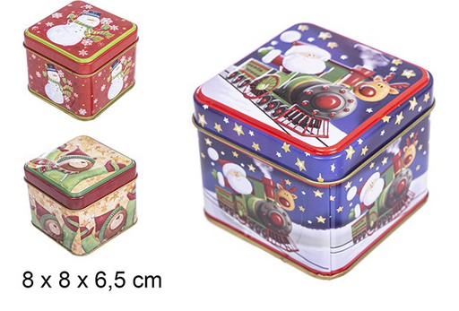 [109474] Christmas square metal box assorted decoration 8 cm