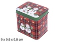 Christmas square metal box assorted colors 9 cm