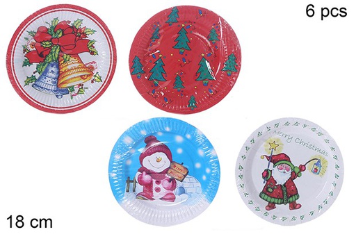 [109657] Pack 6 piatti usa e getta con decorazioni natalizie assortite espositore 18 cm