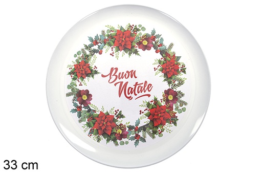 [109688] Prato redondo creme com bordas de rena decorado com sortido de Natal 33 cm