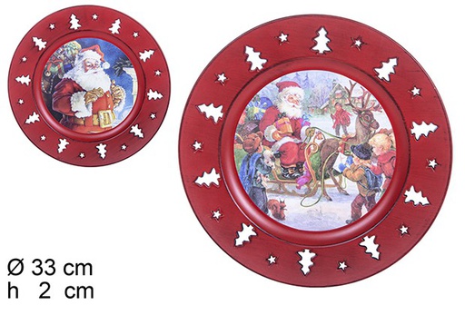 [109689] RED CHRISTMAS PLATE WITH TREES BORDER 33 M
