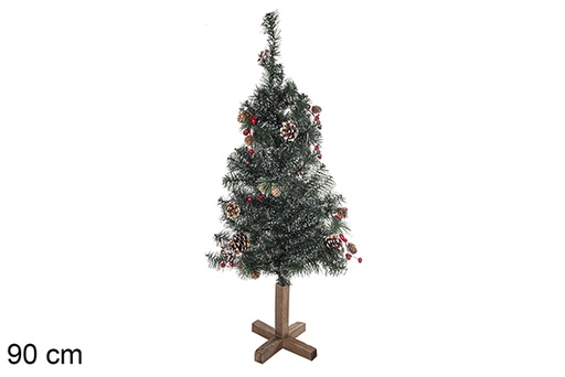 [109695] Snowy PVC tree with berries and pine cones 90 cm
