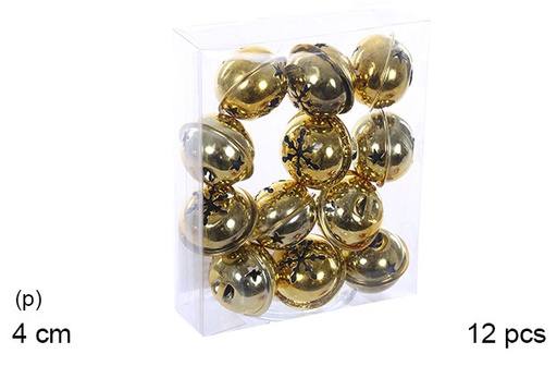 [109787] Set 12 colgante metal cascabel oro 4cm en caja pvc