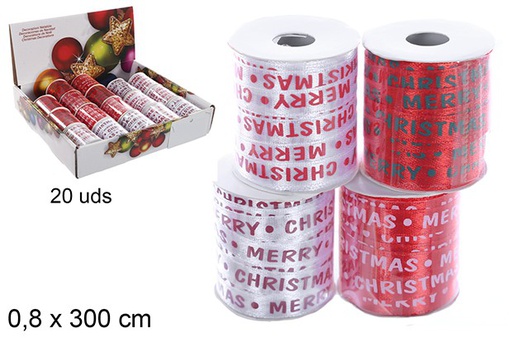 [109819] Decorated Christmas satin ribbon Merry christmas assortment 0,8x300 cm