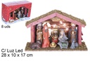 Nacimiento 5 piezas pesebre madera con luz LED 28x10x17 cm