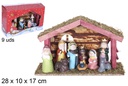 Nacimiento 9 piezas pesebre madera 28x10x17 cm