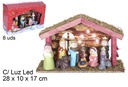 Nacimiento 5 piezas pesebre madera con luz LED 28x10x17 cm