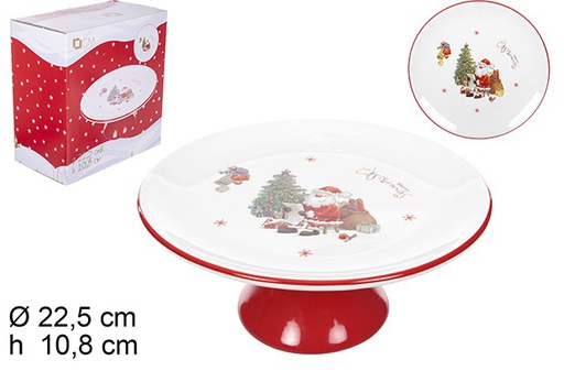 [109342] Portatorta natalizio in ceramica decorato con Babbo Natale 22,5 cm