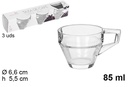 Pack 3 taza cristal café con asa 85 ml