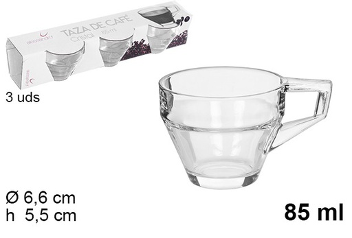 [108126] Pack of 3 glass coffee cups with handle 85 ml