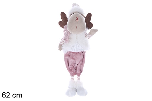 [109916] Reindeer plush with dress and LED scarf with batteries included 62 cm