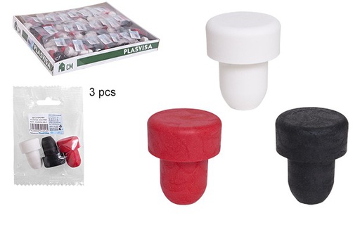 [108858] Pack 3 bouchons en plastique couleurs assorties