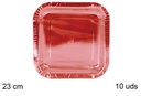 Pack 10 platos papel rojos cuadrados Navidad 23 cm