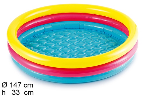 [204435] ROUND POOL W/3 COLORED INFLATABLE RINGS