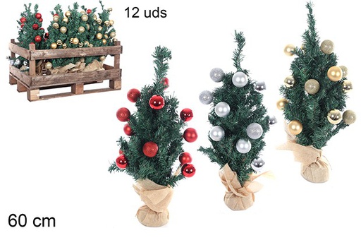 [109697] DECORATED GREEN PVC TREE IN WOODEN CRATE 60 CM  