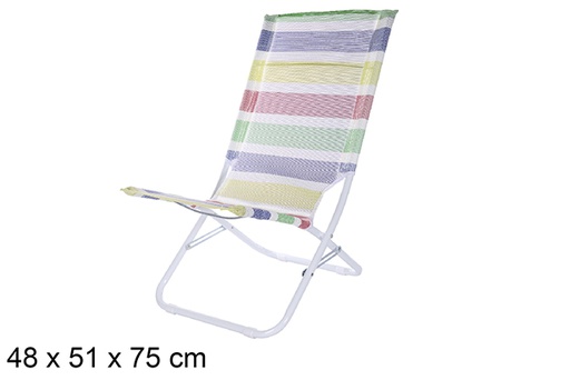 [108413] Chaise de plage Fibreline en métal blanc à rayures colorées