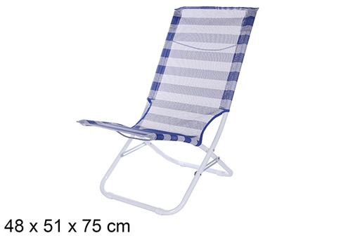 [108414] Chaise de plage en métal blanc Fibreline rayures bleu/blanc