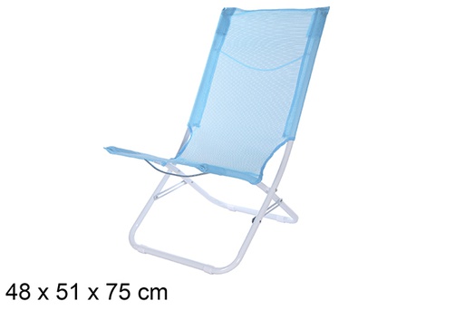[108415] Chaise de plage en métal blanc bleu Fibreline