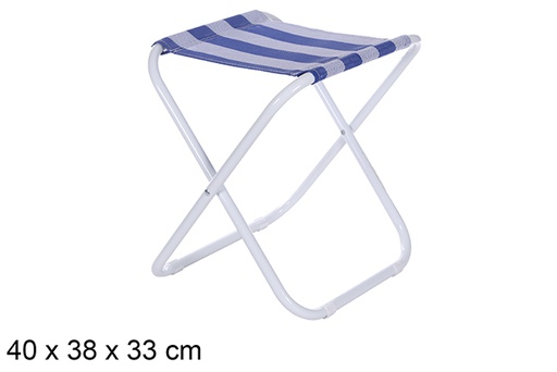 [108417] White metal beach stool Fibreline blue/white stripes