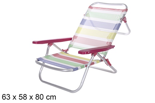 [108419] Chaise de plage en aluminium Fibreline à rayures colorées avec poignée