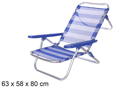 [108420] Cadeira de praia Fibreline em alumínio listrado azul/branco com alça