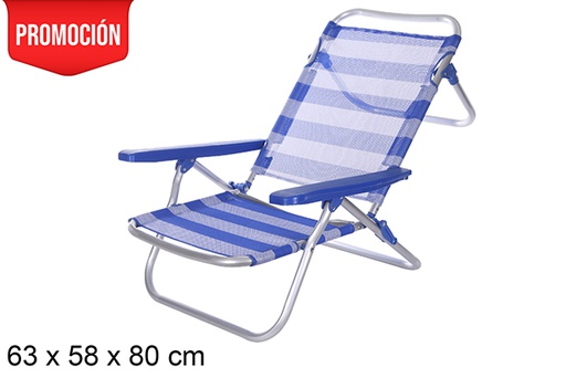 [108420] Silla playa aluminio Fibreline rayas azul/blanco con asa
