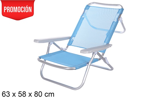 [108421] Chaise de plage en aluminium Fibreline bleue avec poignée