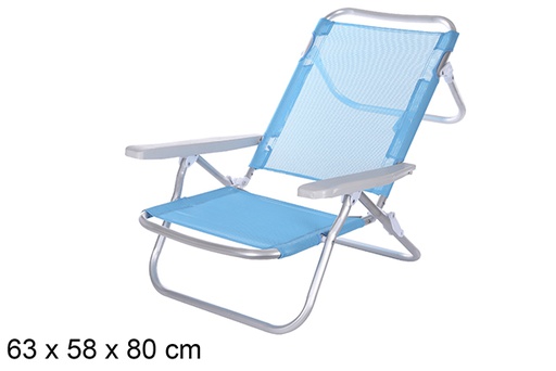 [108421] Sedia da spiaggia blu Fibreline in alluminio con maniglia