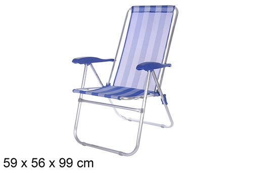 [108426] Cadeira de praia em alumínio Fibreline listras azuis/brancas