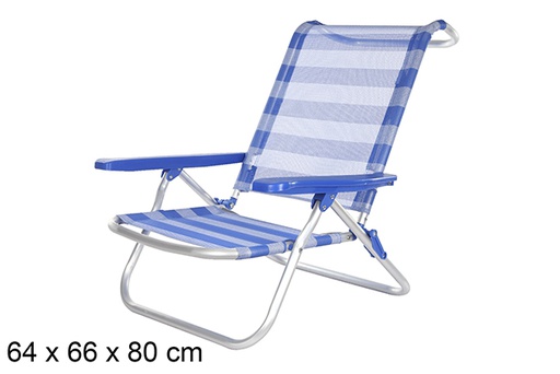 [108429] Cadeira de praia em alumínio Fibreline listra azul/branca