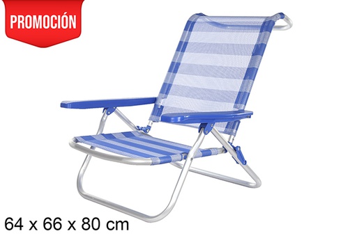 [108429] Chaise de plage Fibreline en aluminium rayé bleu/blanc