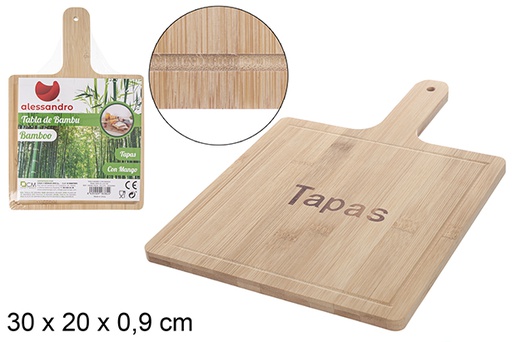 [108382] Tagliere in bambù con manico per Tapas 30x20 cm
