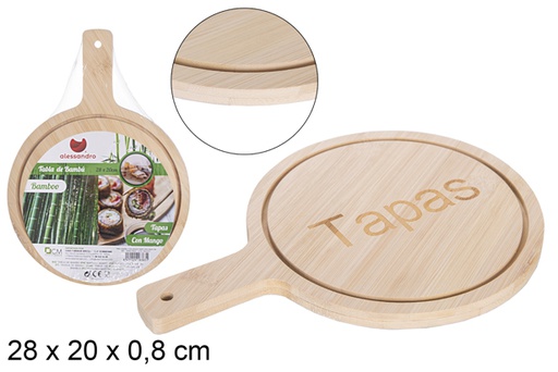 [108383] Tagliere in bambù con manico per Tapas 28x20 cm